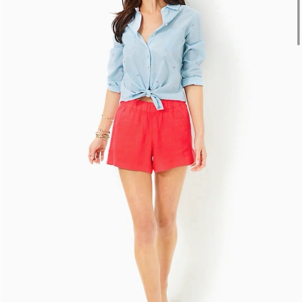 Lilly Pulitzer NWT LILLY PULITZER SIZE XS LILO 4" LINEN SHORT *MIZNER RED
